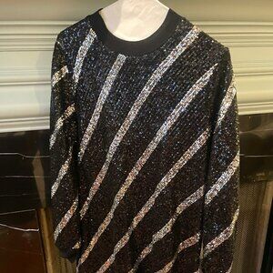 ALLSAINTS Black and Silver Juela Bowi Long Sleeve Sequin Minidress Dress Small